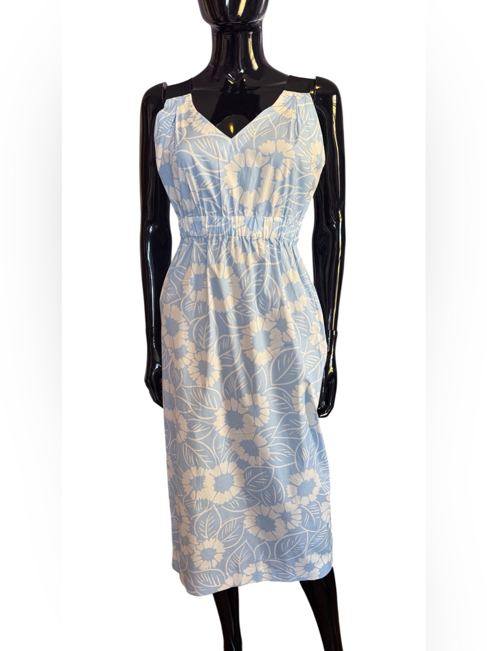Prada resort 20223 Light Blue Floral Midi Sundress IT 36